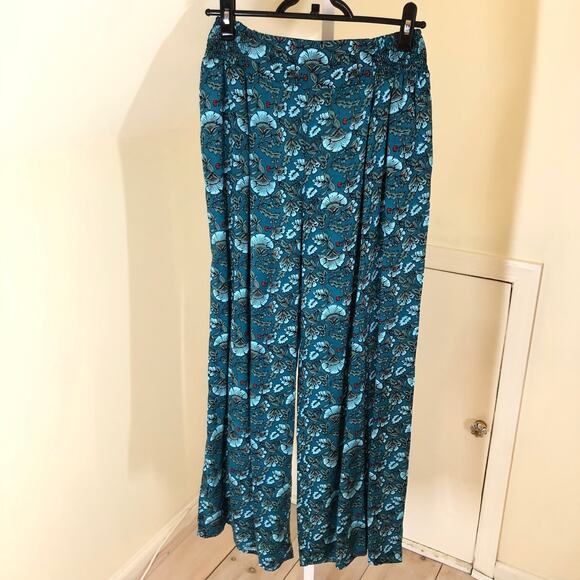 Band of the Free NWT Elise Floral Wide Leg Pull On Pants Deep Teal Aqua S - Picture 2 of 9